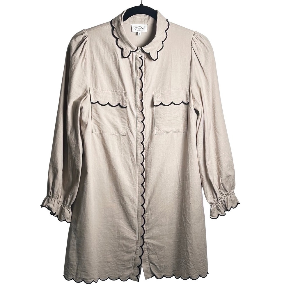 Able Los Angeles Scalloped Button Down Mini Shirt Dress Womens Size Small Preppy